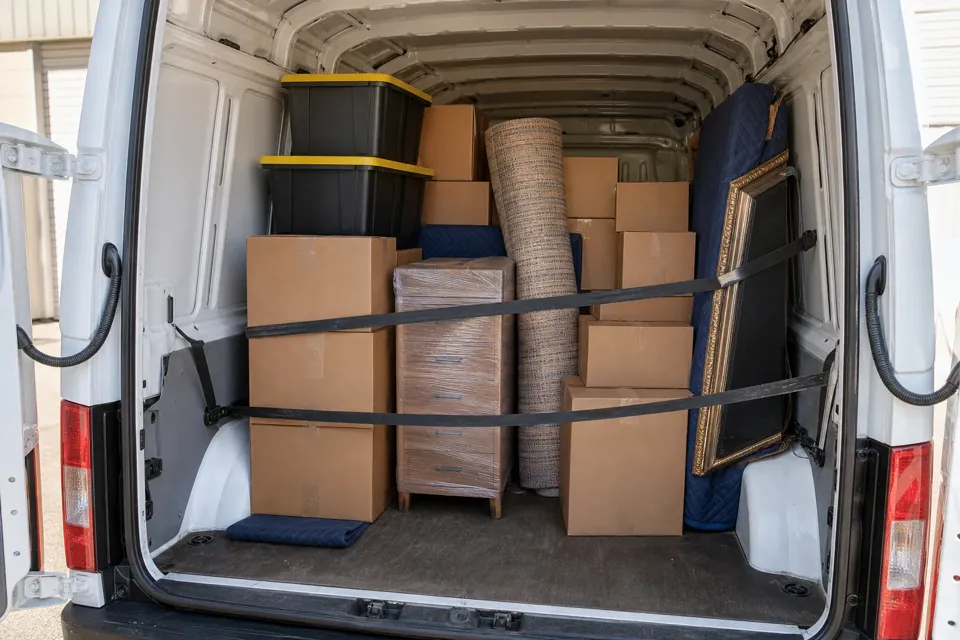Variety of small-load cargo prepared for long distance moving on I-95