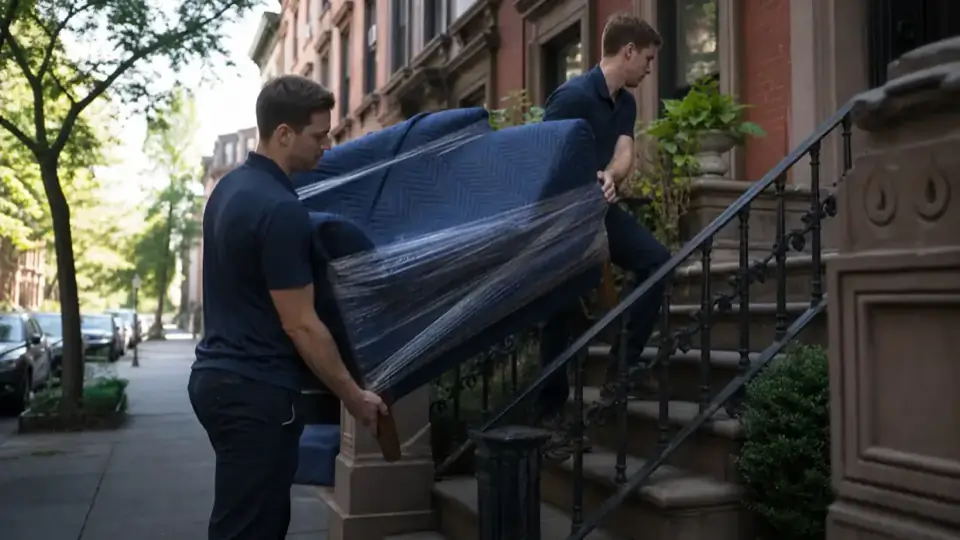 A small load being carried out to a van at a New York metro building