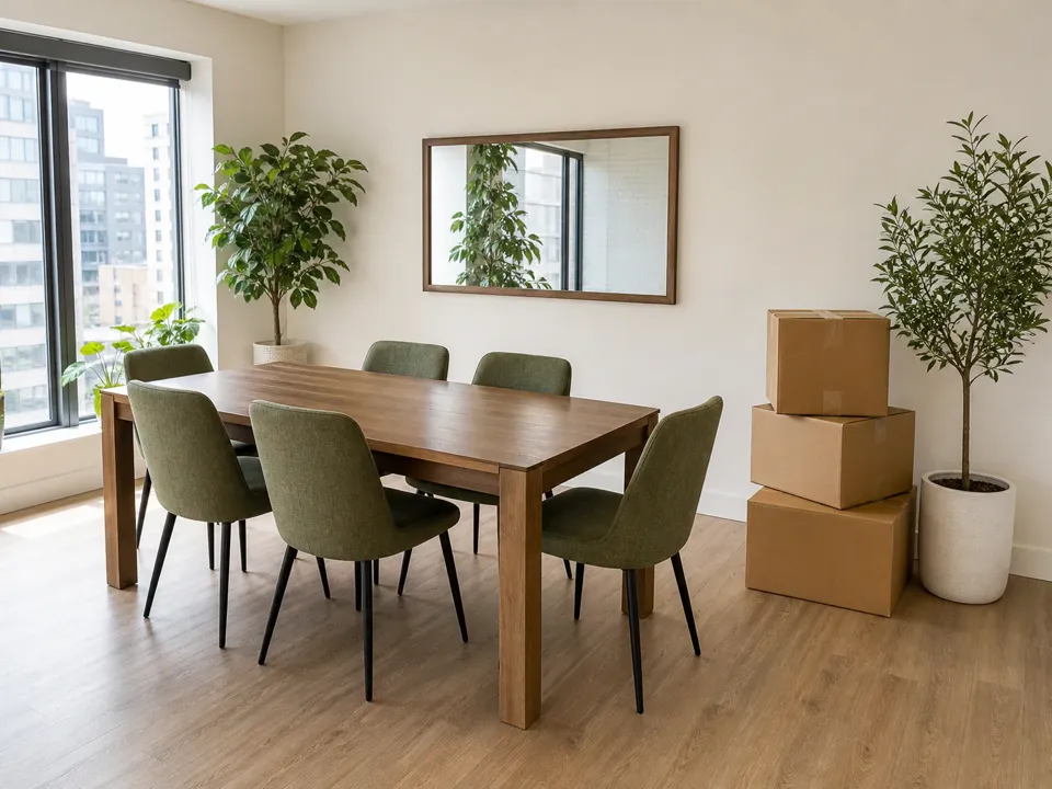 Dining room load prepared for a New York to Florida small-load move